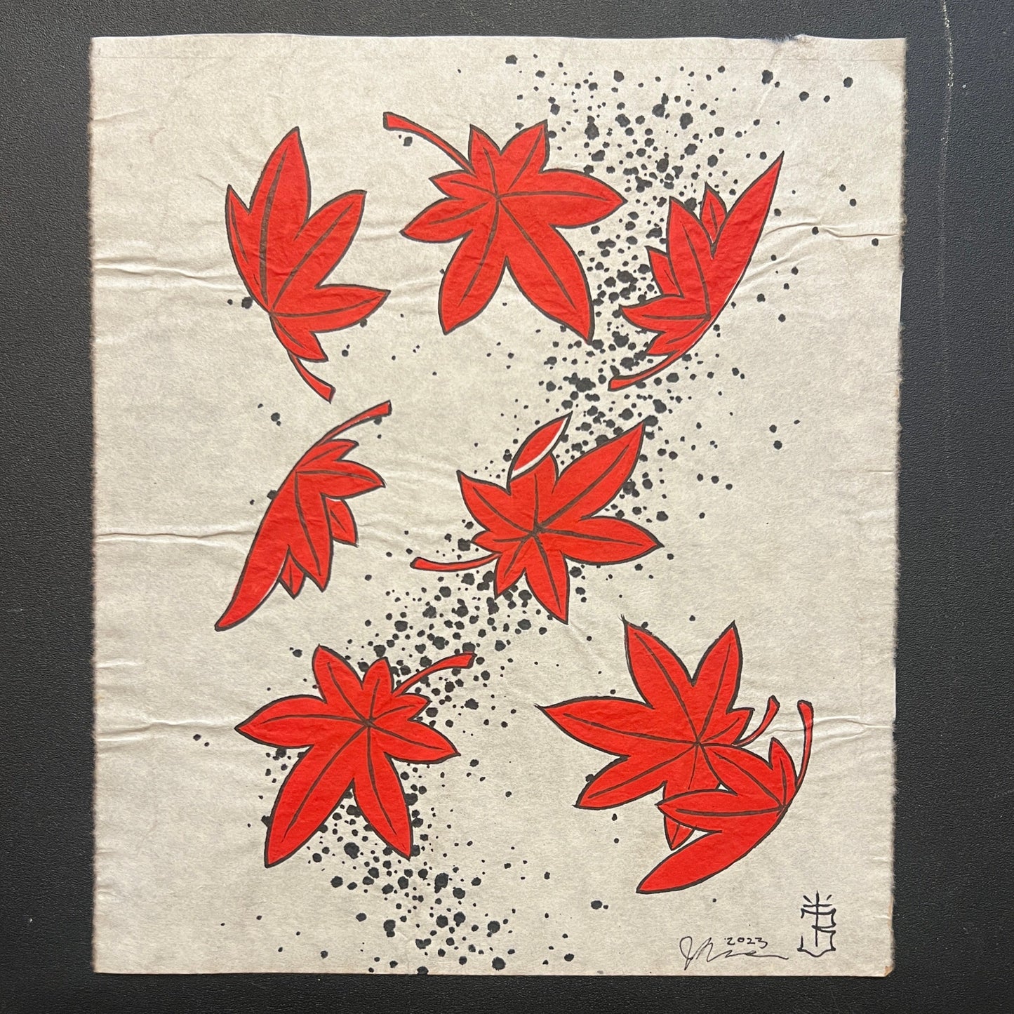 Japanese maple leaves -Original fine art painting by John Biswell